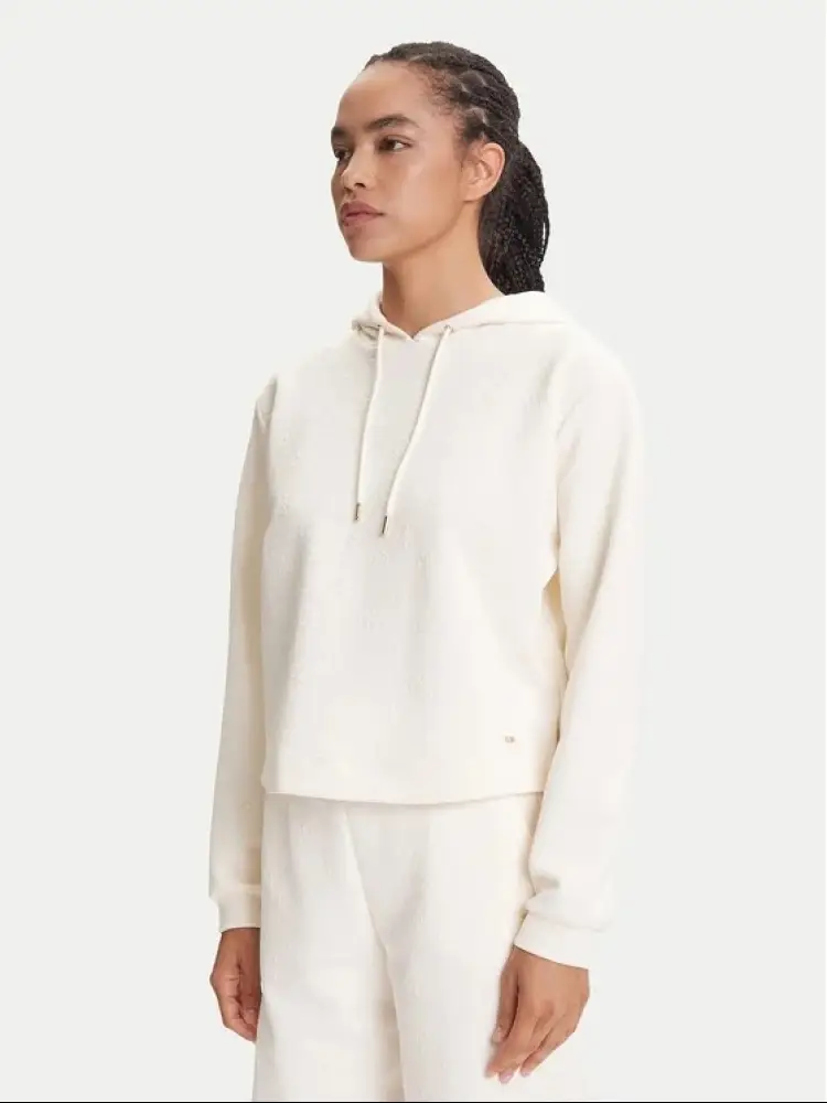felpa bianca donna con cappuccio in misto cotone logo sul fondo