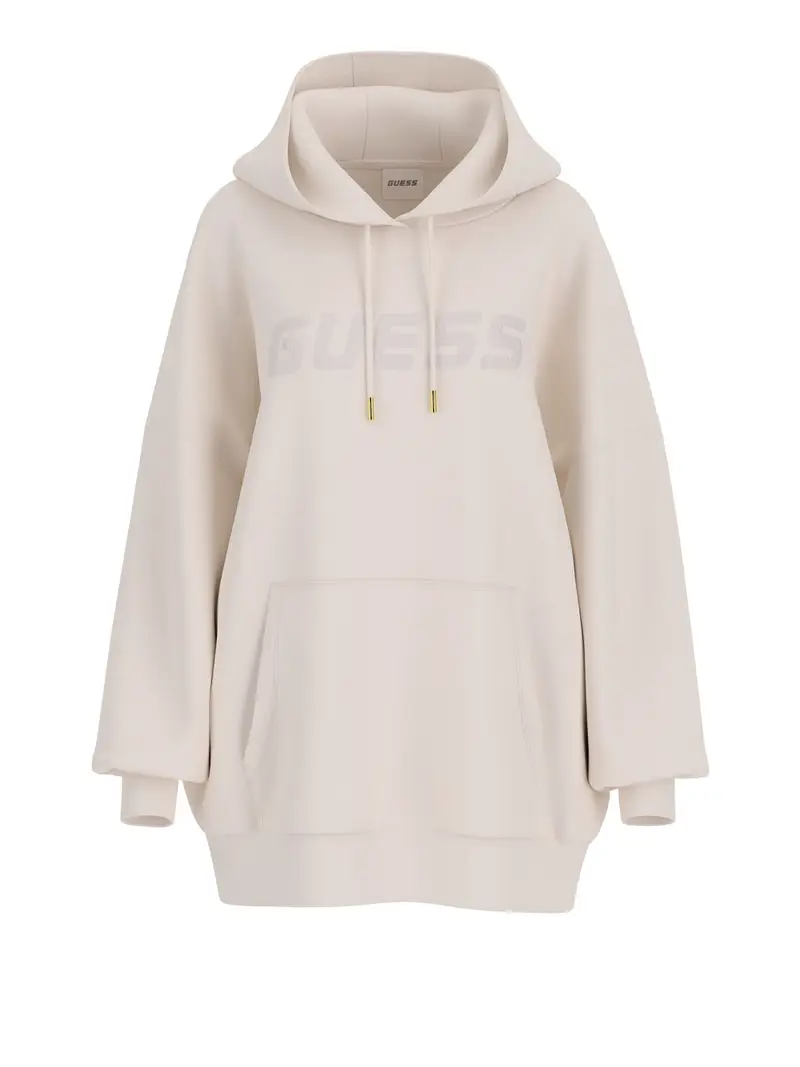 felpa cappuccio guess aelia long maxi da donna - bianco
