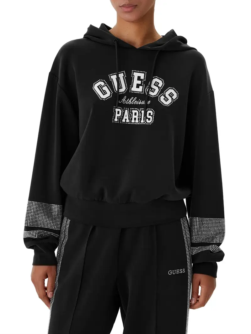 felpa cappuccio guess berthe da donna - nero