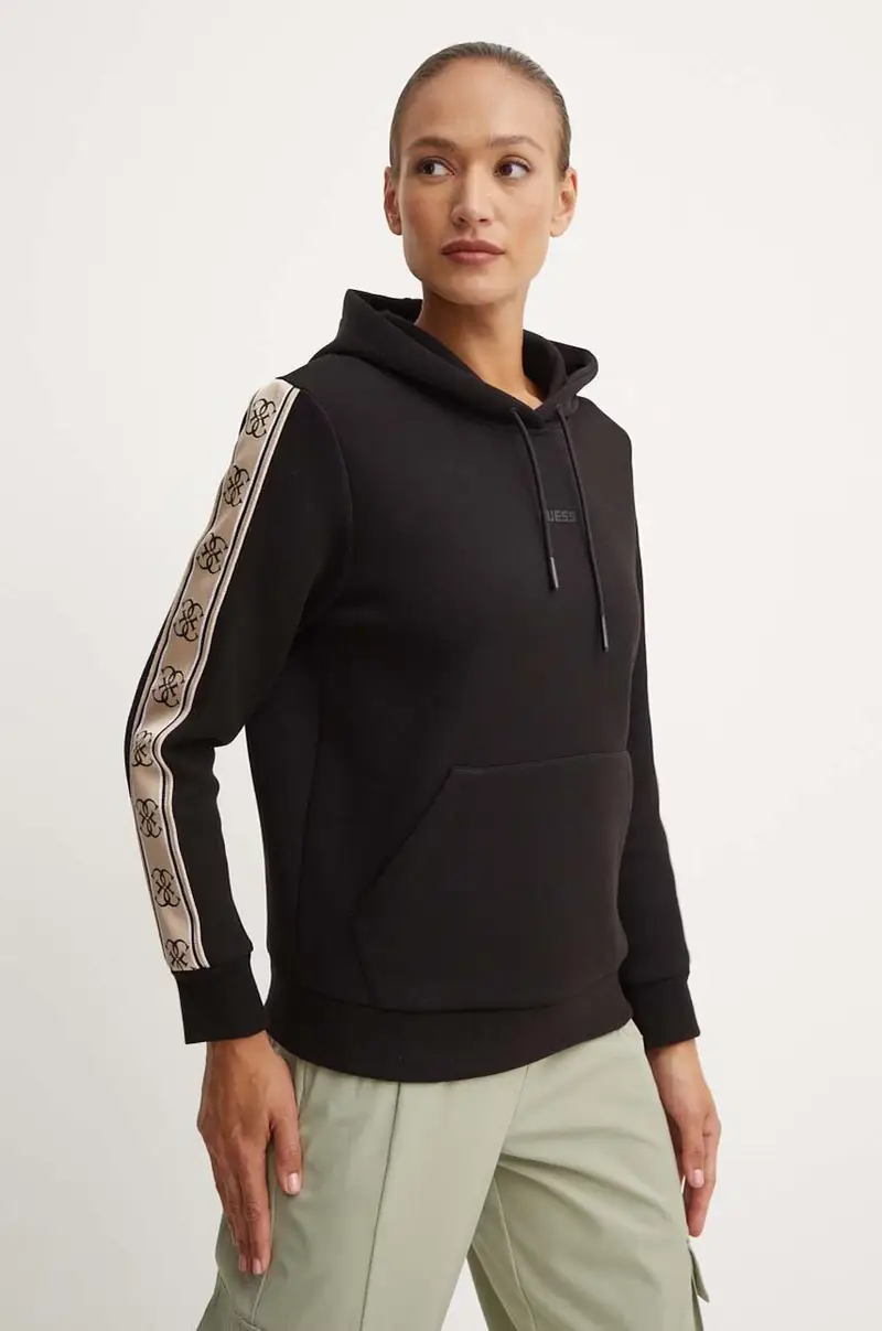 felpa CARLA donna colore nero con cappuccio con applicazione V4YQ11 KB3P2