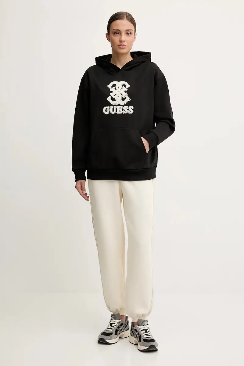 felpa CARMEN donna colore nero con cappuccio con applicazione V5YQ01 KCX22 miniatura 2