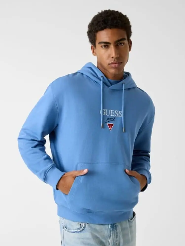 felpa con cappuccio in cotone azzurro logo ricamato