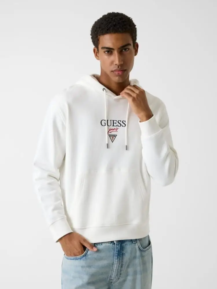 felpa con cappuccio in cotone bianco logo ricamato