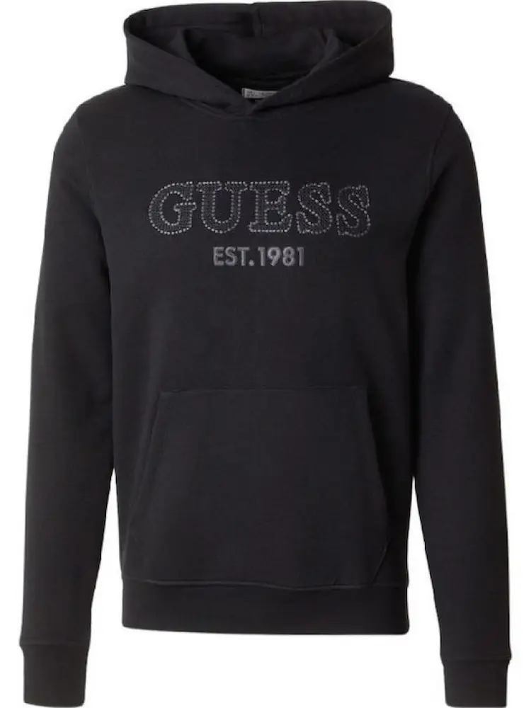 felpa con cappuccio in cotone nero con logo frontale