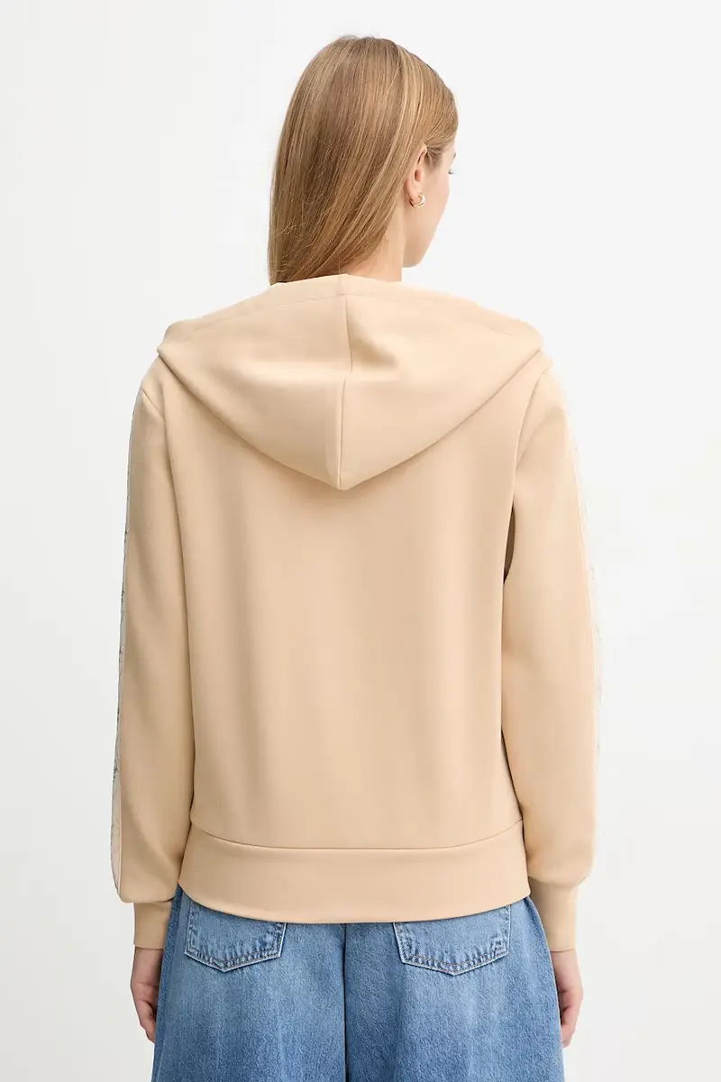 felpa donna colore beige con cappuccio con applicazione W5YQ05 KBYE2 miniatura 3