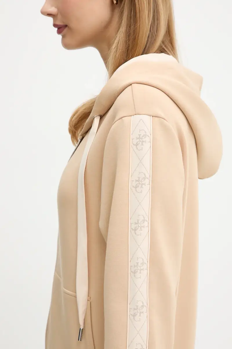 felpa donna colore beige con cappuccio con applicazione W5YQ05 KBYE2 miniatura 5