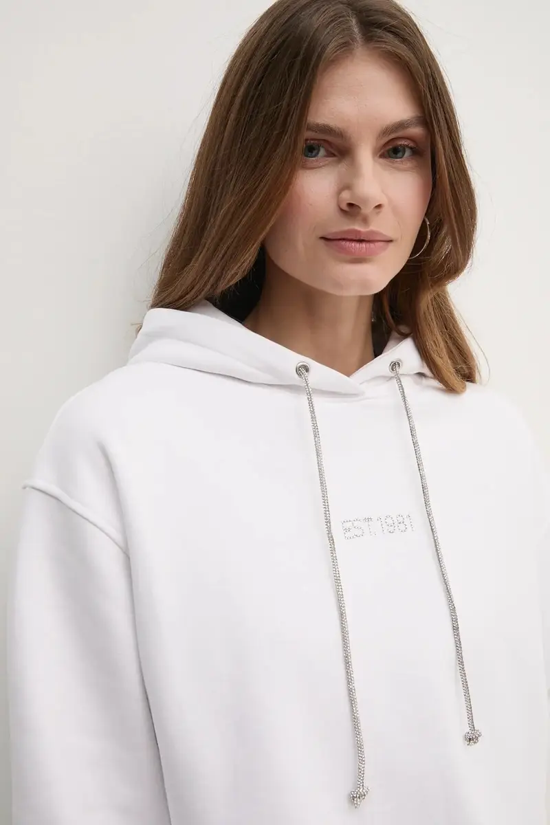 felpa donna colore bianco con cappuccio con applicazione W5RQ00 KBY51 miniatura 4