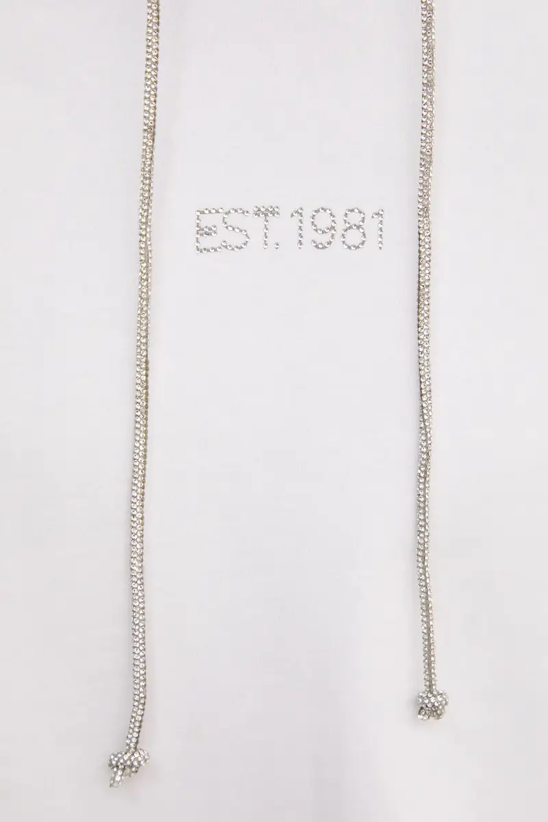 felpa donna colore bianco con cappuccio con applicazione W5RQ00 KBY51 miniatura 5