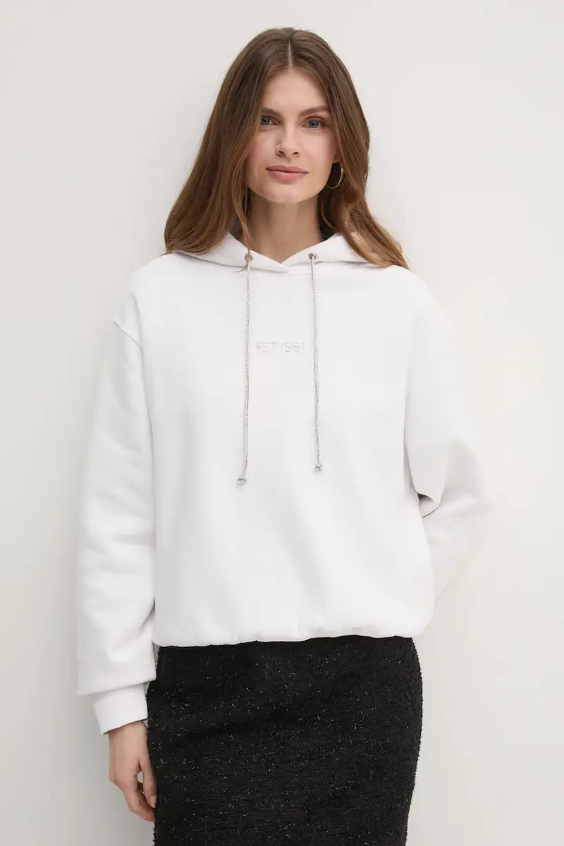 felpa donna colore bianco con cappuccio con applicazione W5RQ00 KBY51