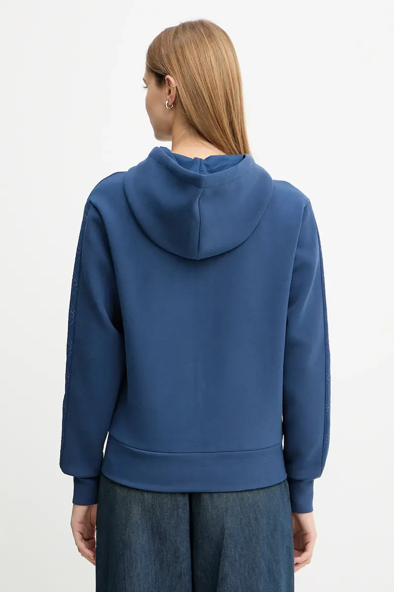 felpa donna colore blu con cappuccio con applicazione W5YQ05 KBYE2 miniatura 3