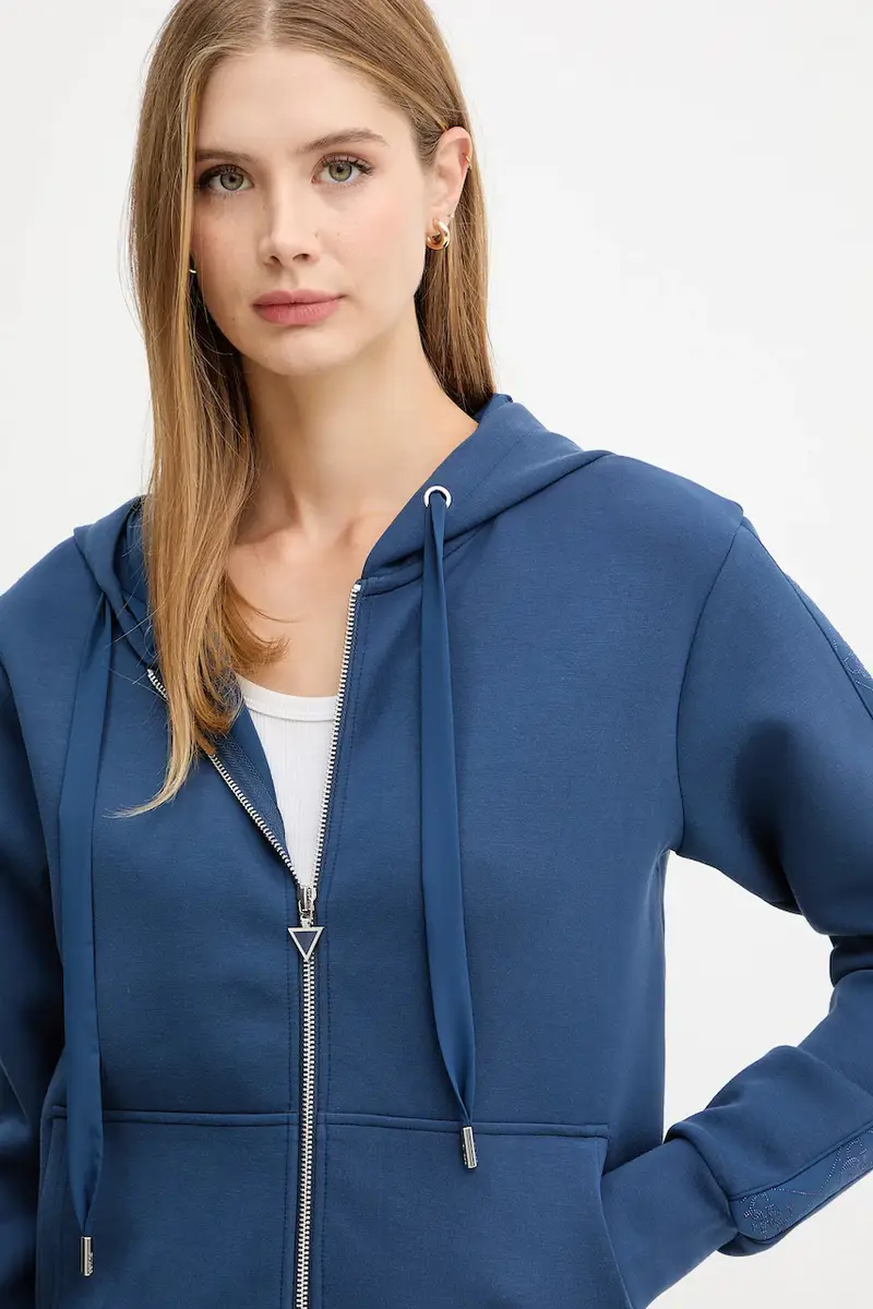 felpa donna colore blu con cappuccio con applicazione W5YQ05 KBYE2 miniatura 4