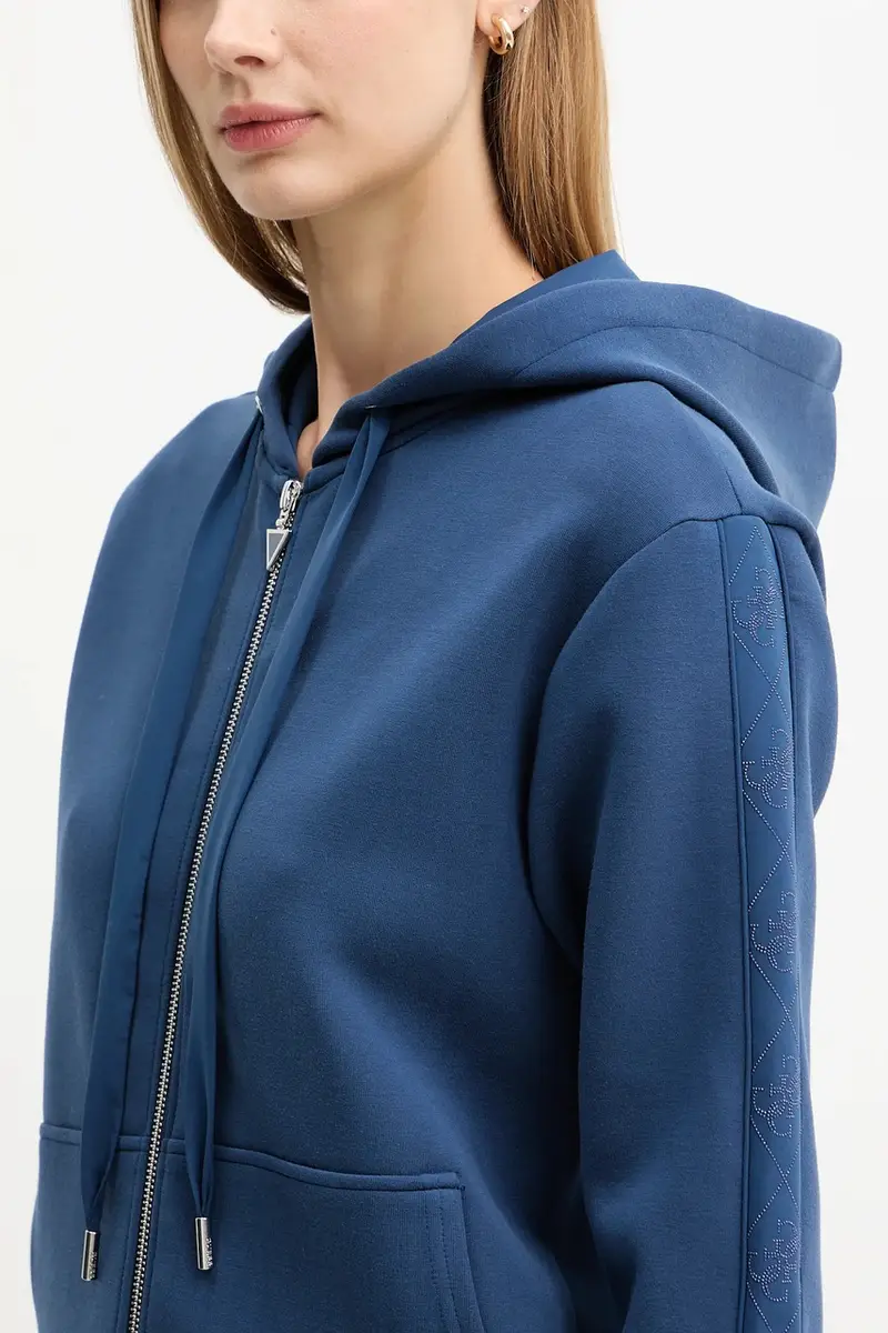 felpa donna colore blu con cappuccio con applicazione W5YQ05 KBYE2 miniatura 5