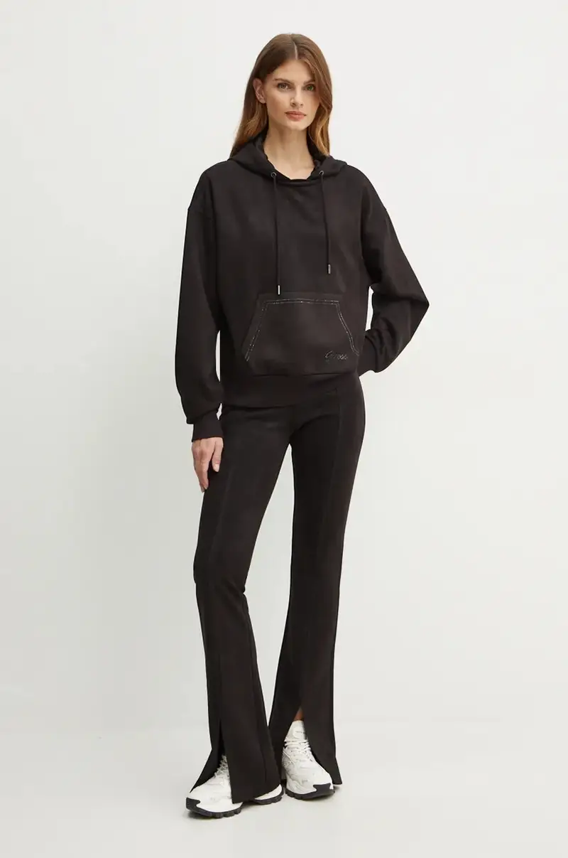 felpa donna colore nero con cappuccio con applicazione W4BQ09 KAUJ2 miniatura 2