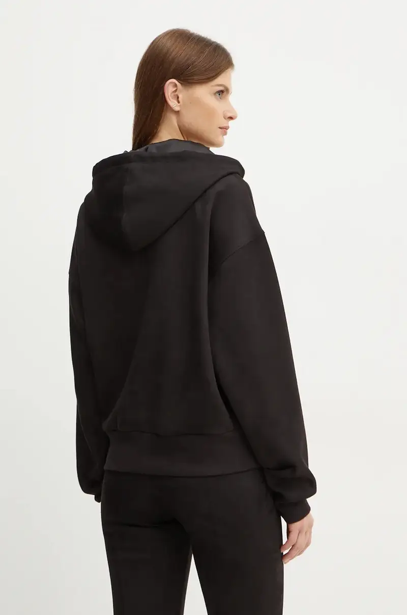 felpa donna colore nero con cappuccio con applicazione W4BQ09 KAUJ2 miniatura 3