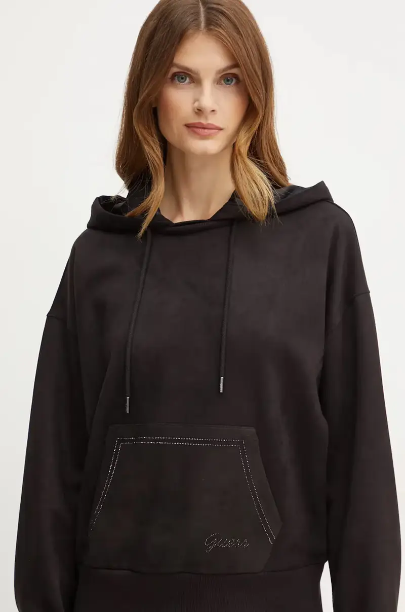 felpa donna colore nero con cappuccio con applicazione W4BQ09 KAUJ2 miniatura 4