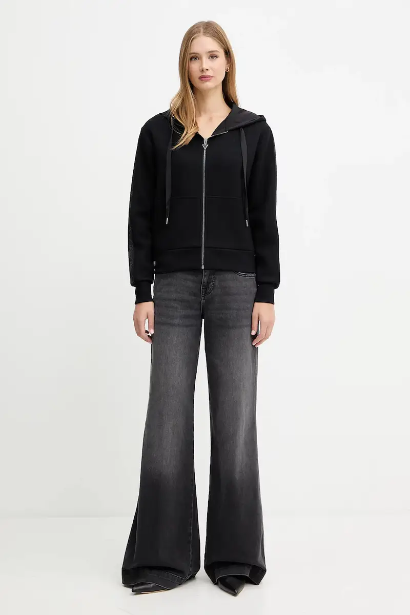 felpa donna colore nero con cappuccio con applicazione W5YQ05 KBYE2 miniatura 2