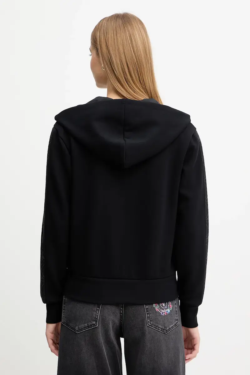 felpa donna colore nero con cappuccio con applicazione W5YQ05 KBYE2 miniatura 3