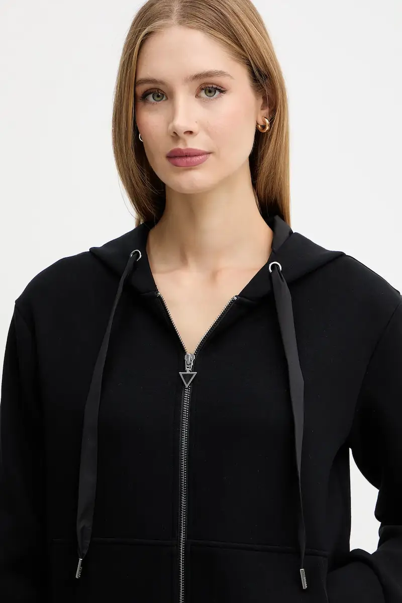 felpa donna colore nero con cappuccio con applicazione W5YQ05 KBYE2 miniatura 4