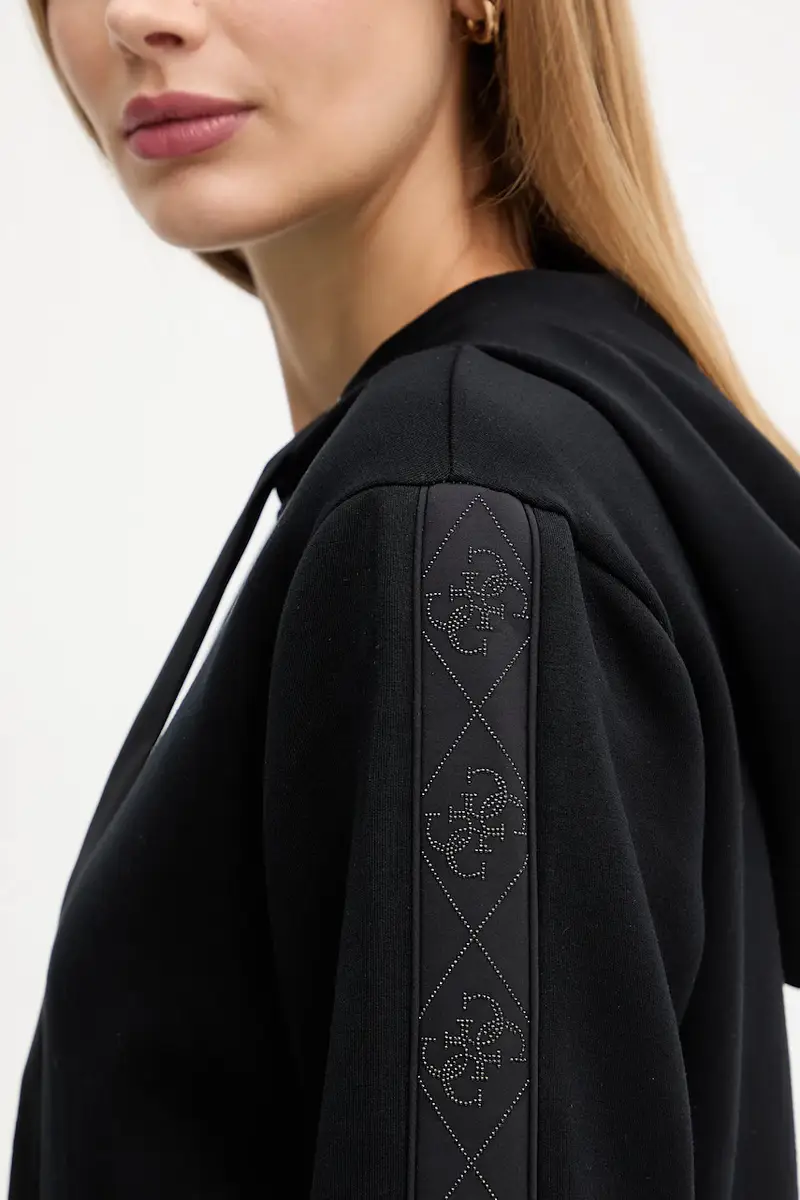 felpa donna colore nero con cappuccio con applicazione W5YQ05 KBYE2 miniatura 5