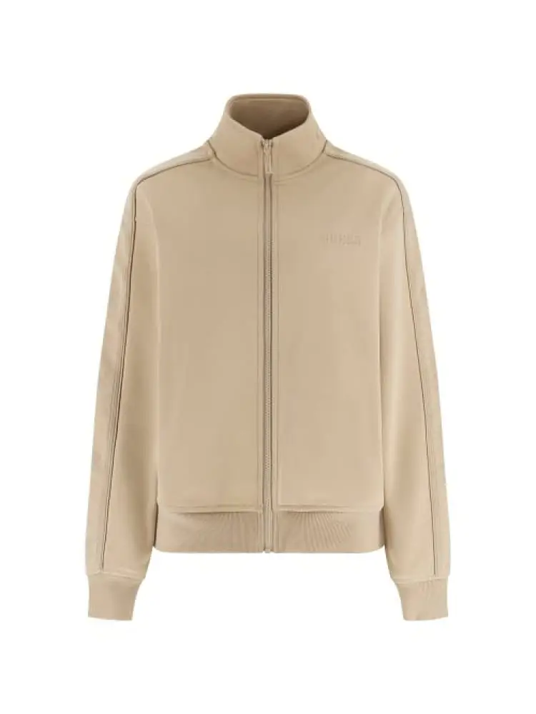 felpa donna ful zip octavia in tessuto strech con logo strass beige