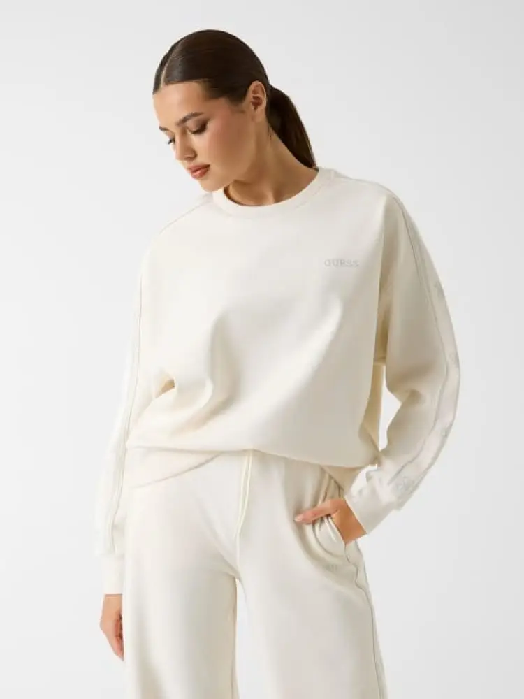 felpa donna octavia panna con banda logo strass