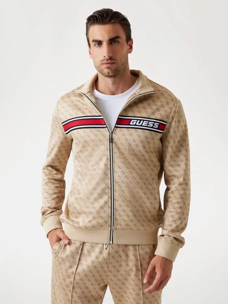 felpa full zip bianca logo all over