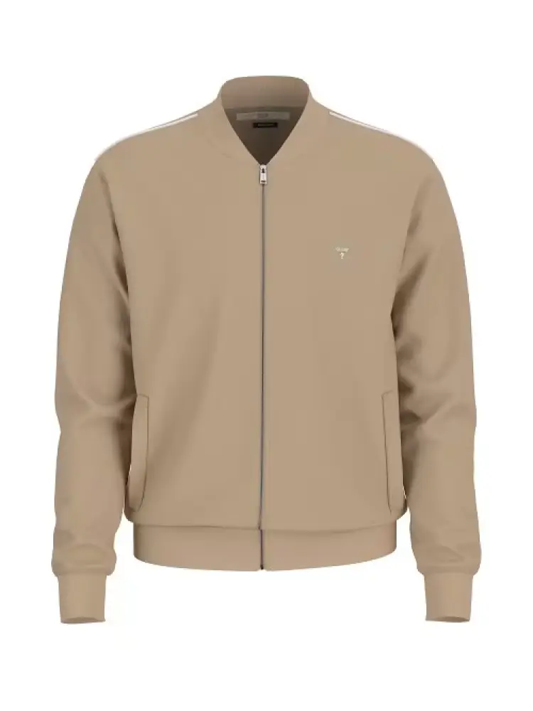 felpa full zip in interlock beige chiaro con logo