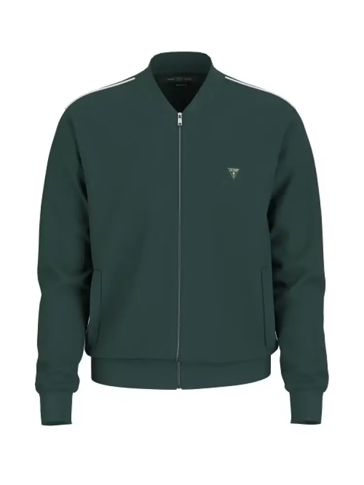felpa full zip in interlock verde bottiglia con logo