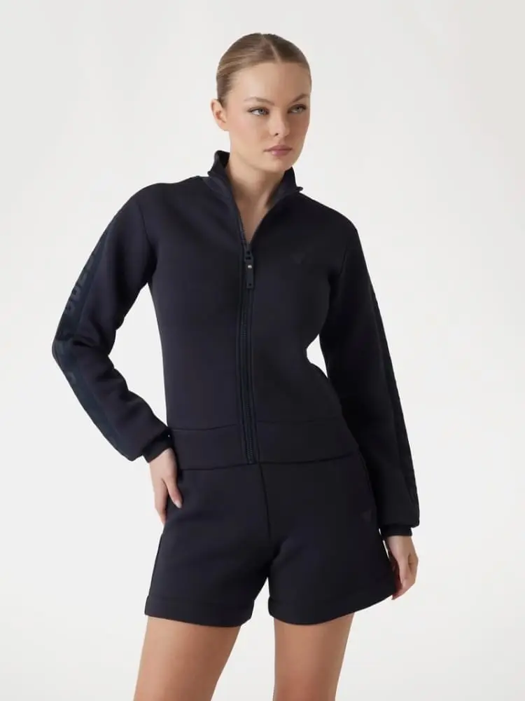 felpa full zip new allie in scuba nero con banda logo sulle maniche