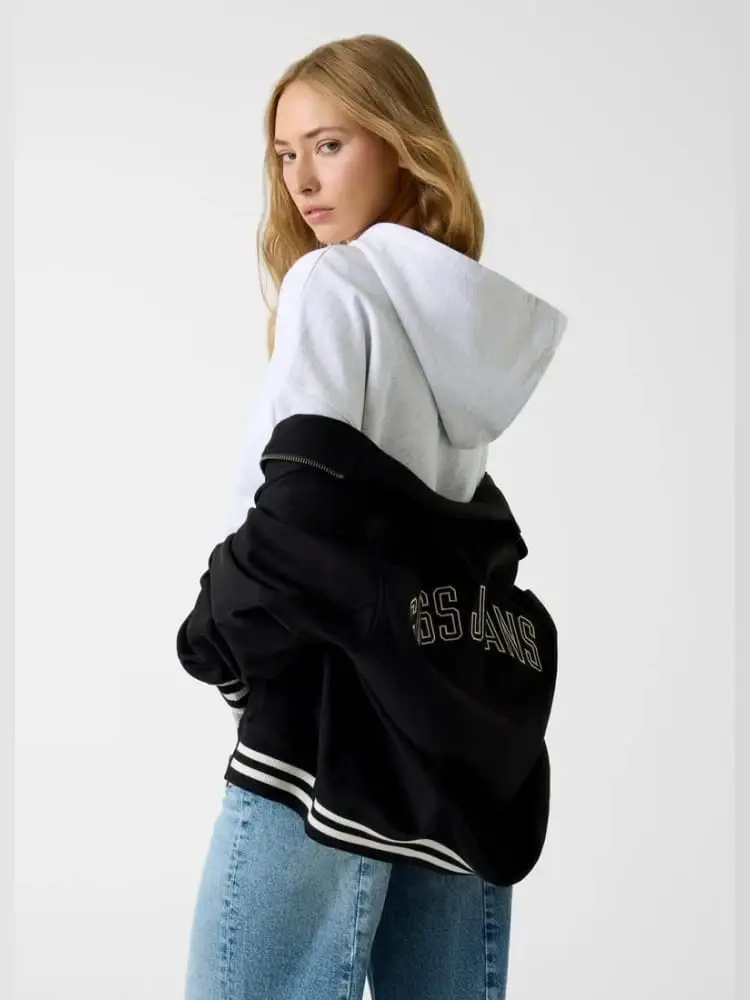 felpa grigia donna logo sul davanti miniatura 3