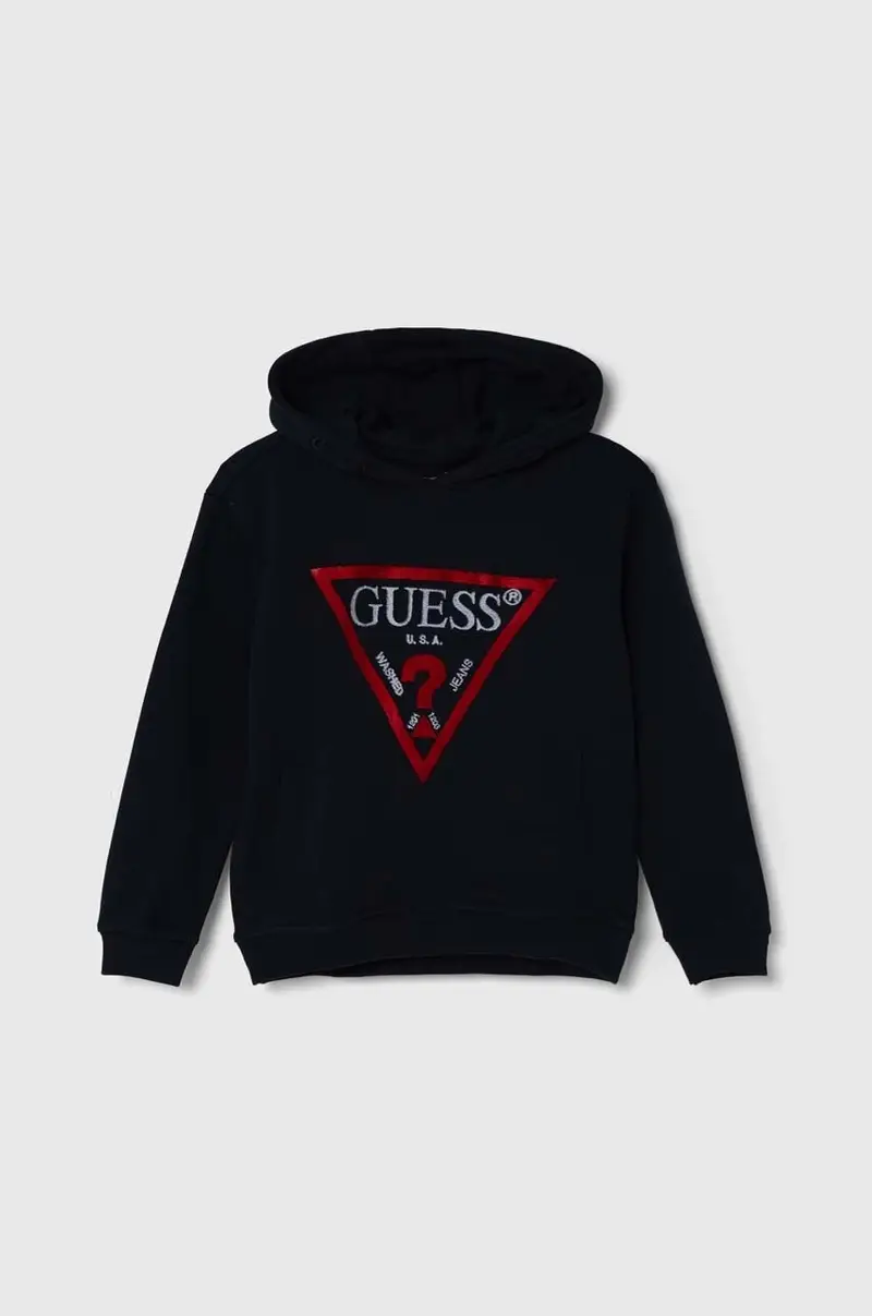 felpa in cotone bambino/a colore blu navy con cappuccio con applicazione