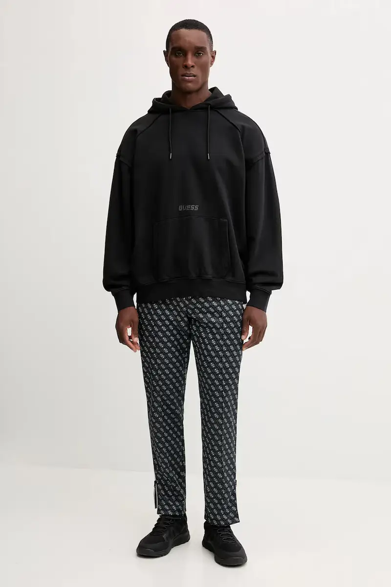 felpa in cotone LASI uomo colore nero con cappuccio con applicazione Z5BQ10 KCE91 miniatura 2