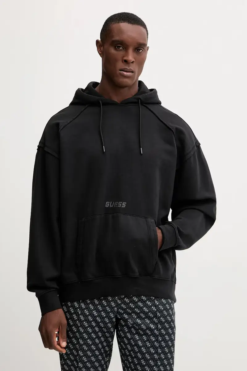 felpa in cotone LASI uomo colore nero con cappuccio con applicazione Z5BQ10 KCE91