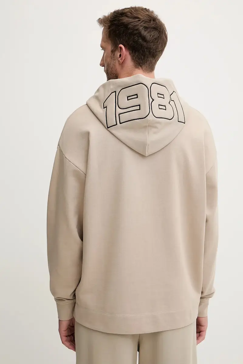 felpa in cotone MENTORE uomo colore beige con cappuccio con applicazione Z5YQ00 KCE91 miniatura 3