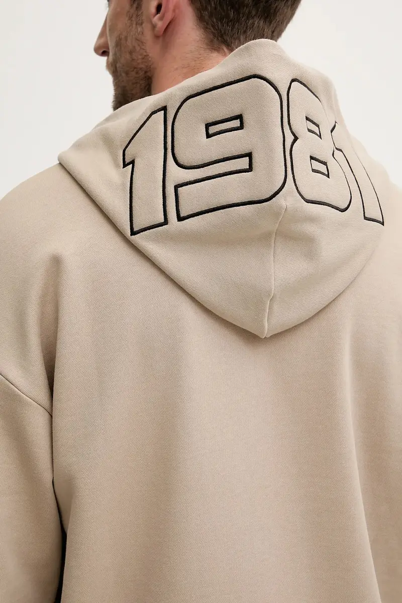 felpa in cotone MENTORE uomo colore beige con cappuccio con applicazione Z5YQ00 KCE91 miniatura 5