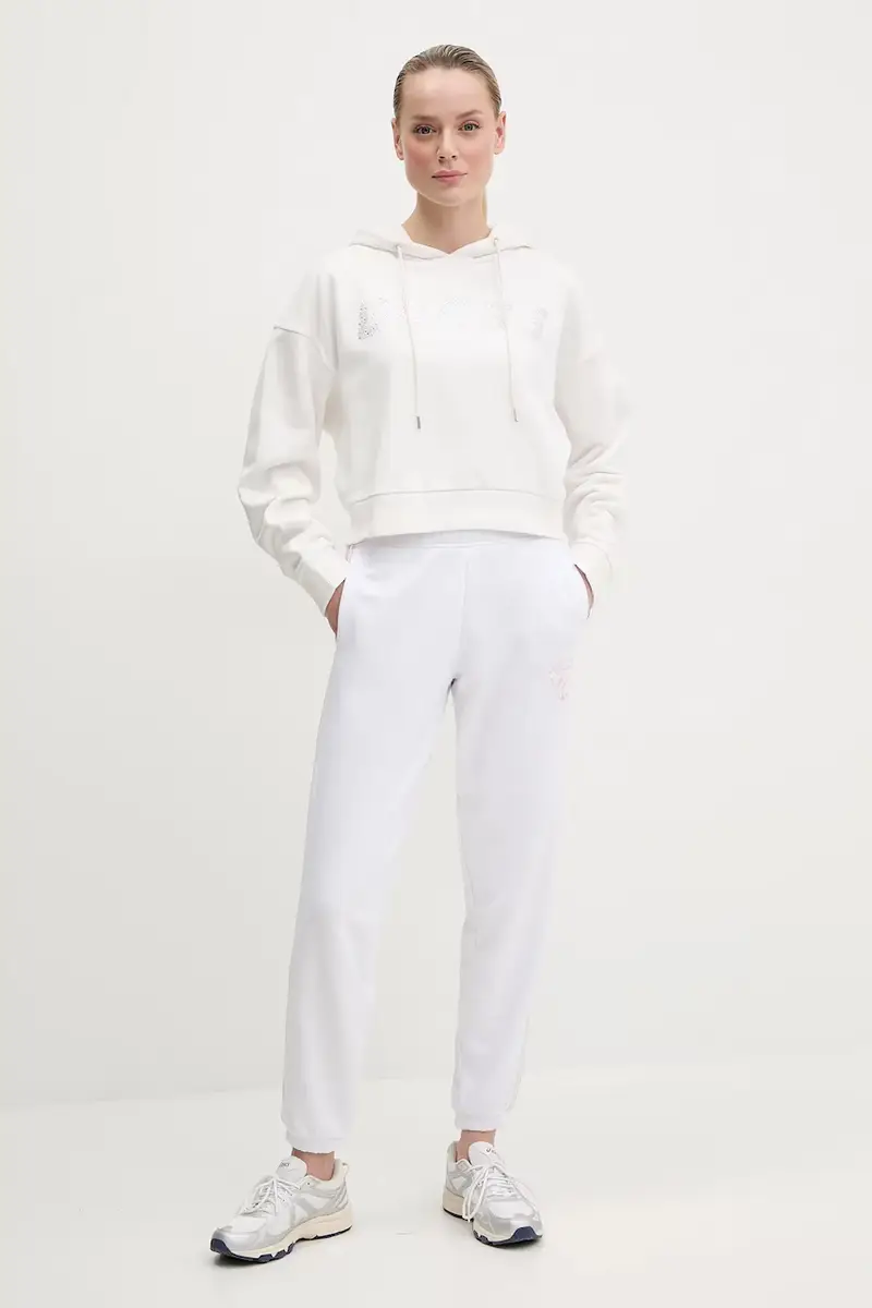felpa in cotone PRIMULA donna colore bianco con cappuccio con applicazione V5GQ09 KCRP0 miniatura 2