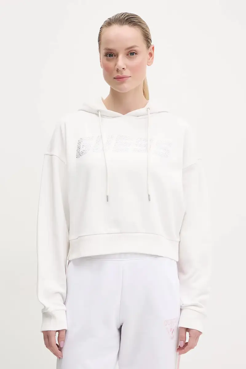 felpa in cotone PRIMULA donna colore bianco con cappuccio con applicazione V5GQ09 KCRP0