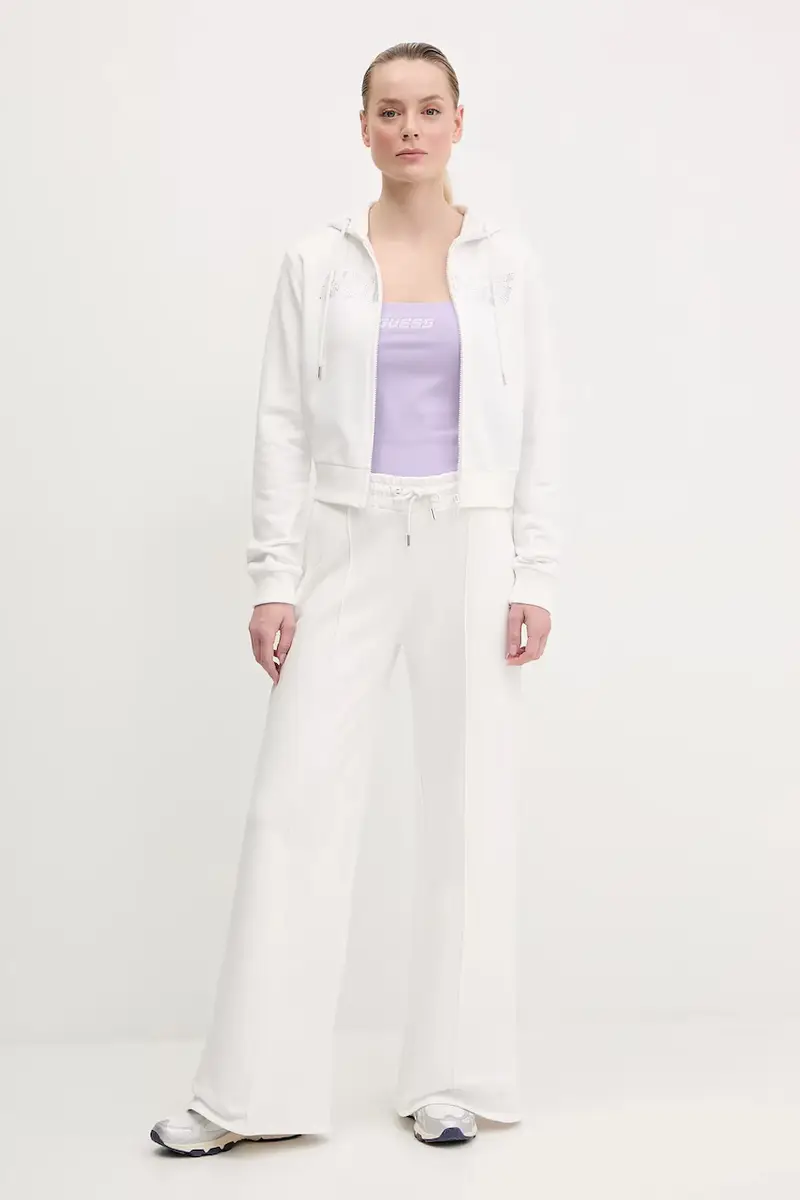 felpa in cotone PRIMULA donna colore bianco con cappuccio con applicazione V5GQ10 KCRP0 miniatura 2