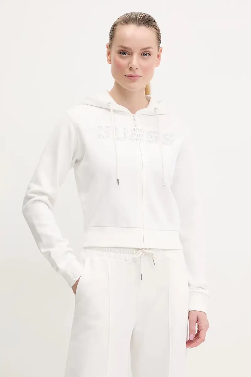 felpa in cotone PRIMULA donna colore bianco con cappuccio con applicazione V5GQ10 KCRP0