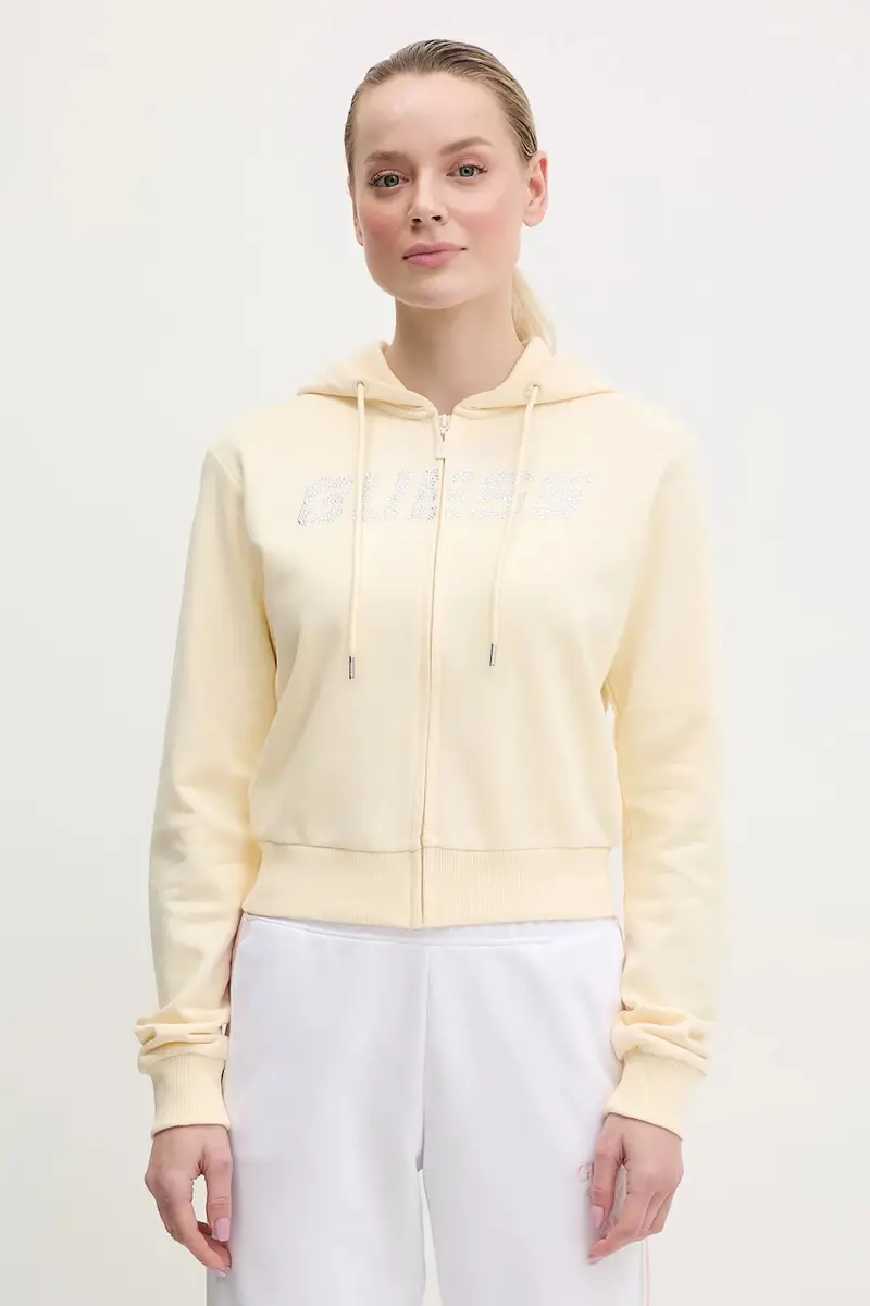 felpa in cotone PRIMULA donna colore giallo con cappuccio con applicazione V5GQ10 KCRP0