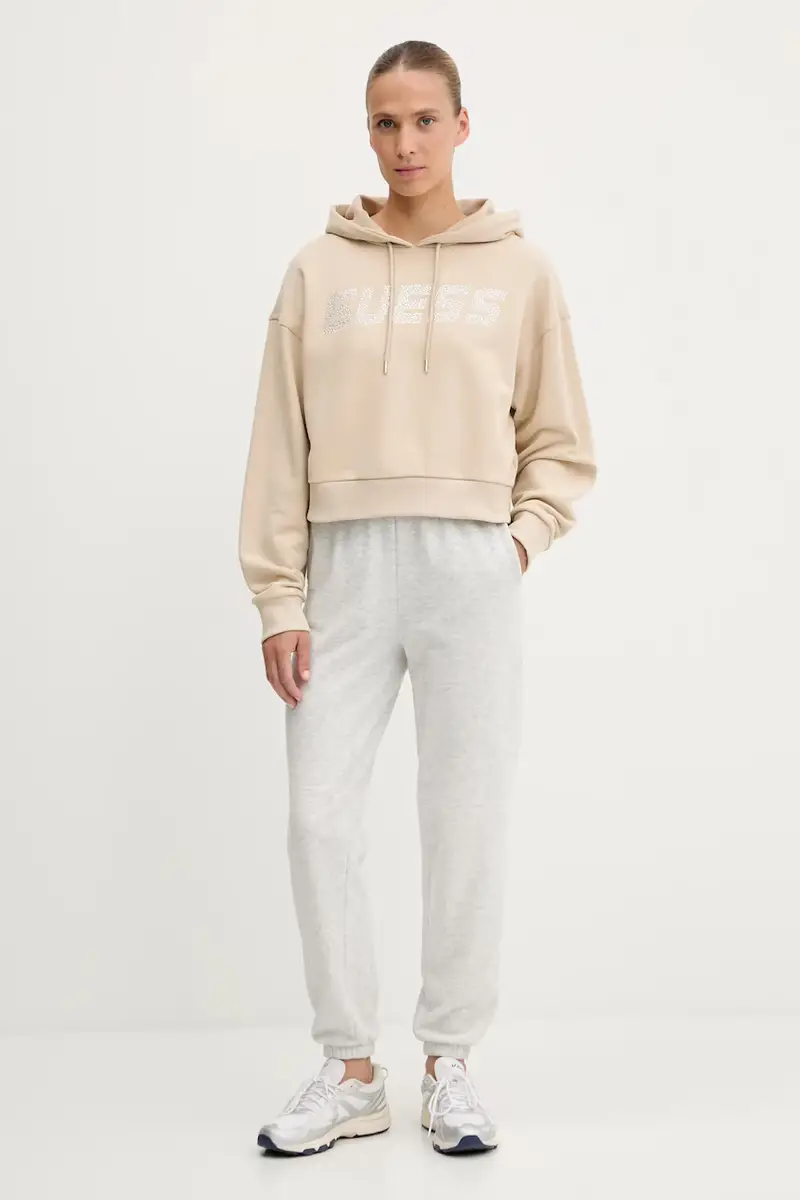 felpa in cotone PRIMULA donna colore nero con cappuccio con applicazione V5GQ09 KCRP0 Beige miniatura 2