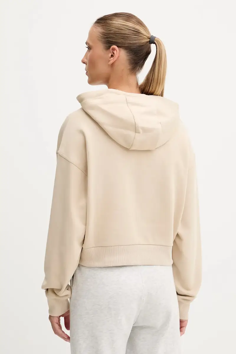 felpa in cotone PRIMULA donna colore nero con cappuccio con applicazione V5GQ09 KCRP0 Beige miniatura 3