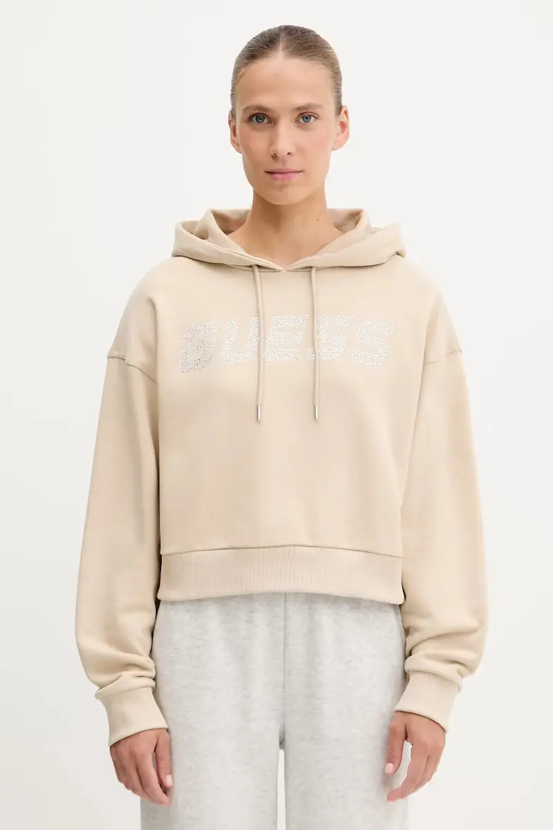 felpa in cotone PRIMULA donna colore nero con cappuccio con applicazione V5GQ09 KCRP0 Beige