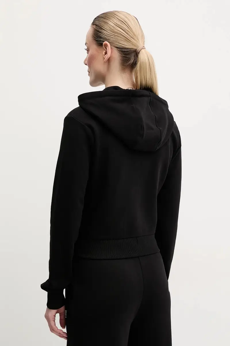 felpa in cotone PRIMULA donna colore nero con cappuccio con applicazione V5GQ10 KCRP0 miniatura 3