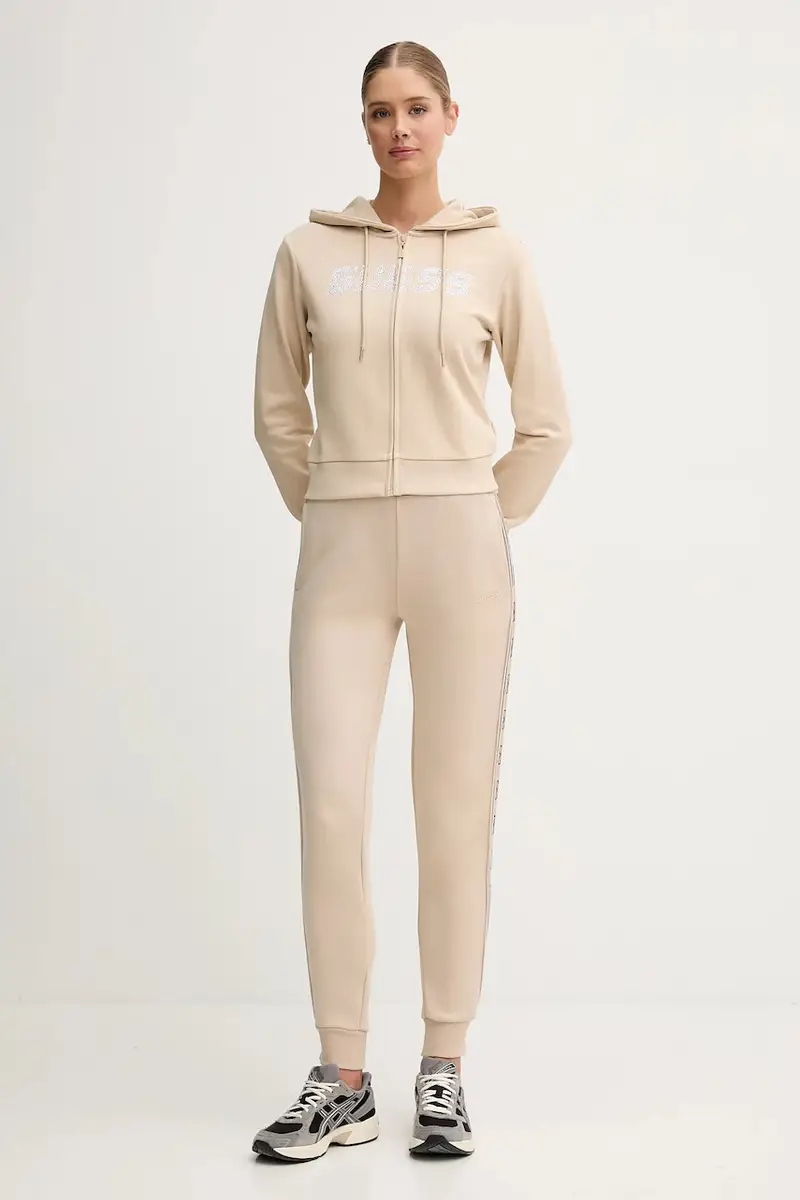 felpa in cotone PRIMULA donna colore nero con cappuccio con applicazione V5GQ10 KCRP0 Beige miniatura 2