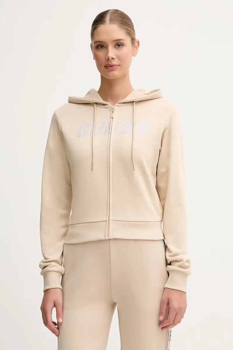 felpa in cotone PRIMULA donna colore nero con cappuccio con applicazione V5GQ10 KCRP0 Beige