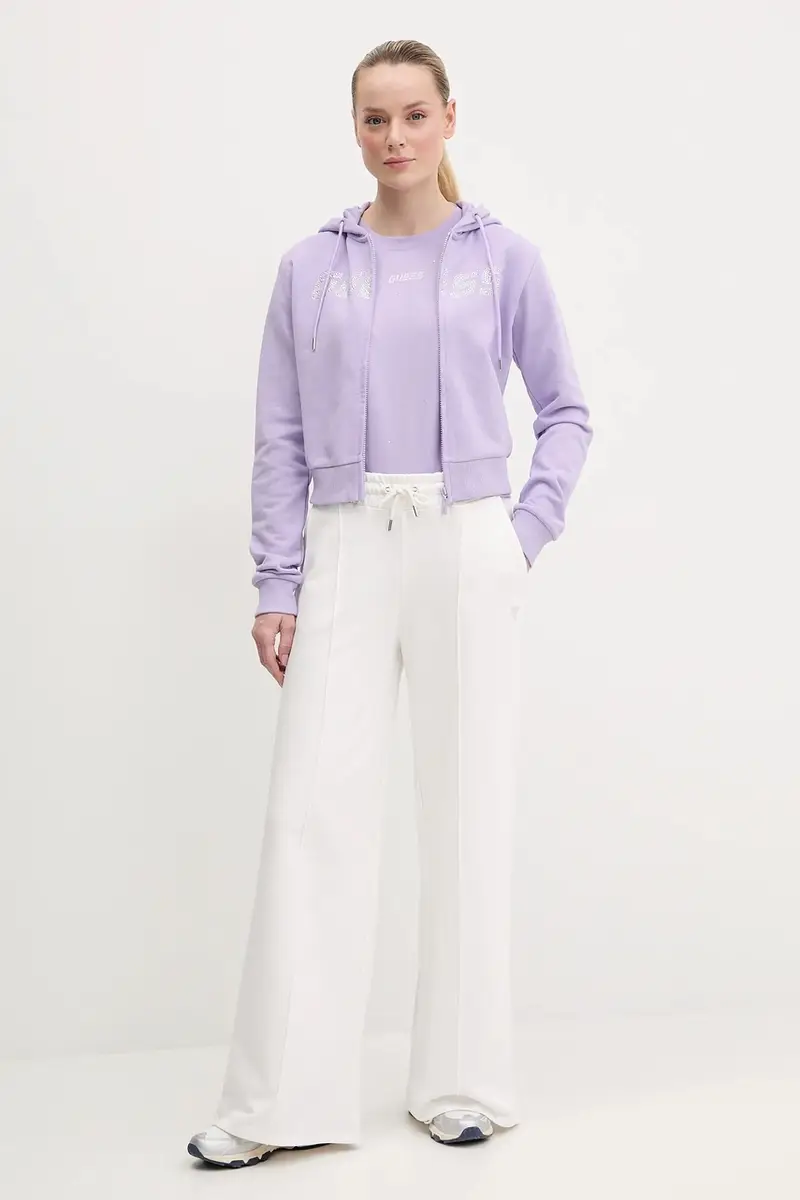 felpa in cotone PRIMULA donna colore violetto con cappuccio con applicazione V5GQ10 KCRP0 miniatura 2