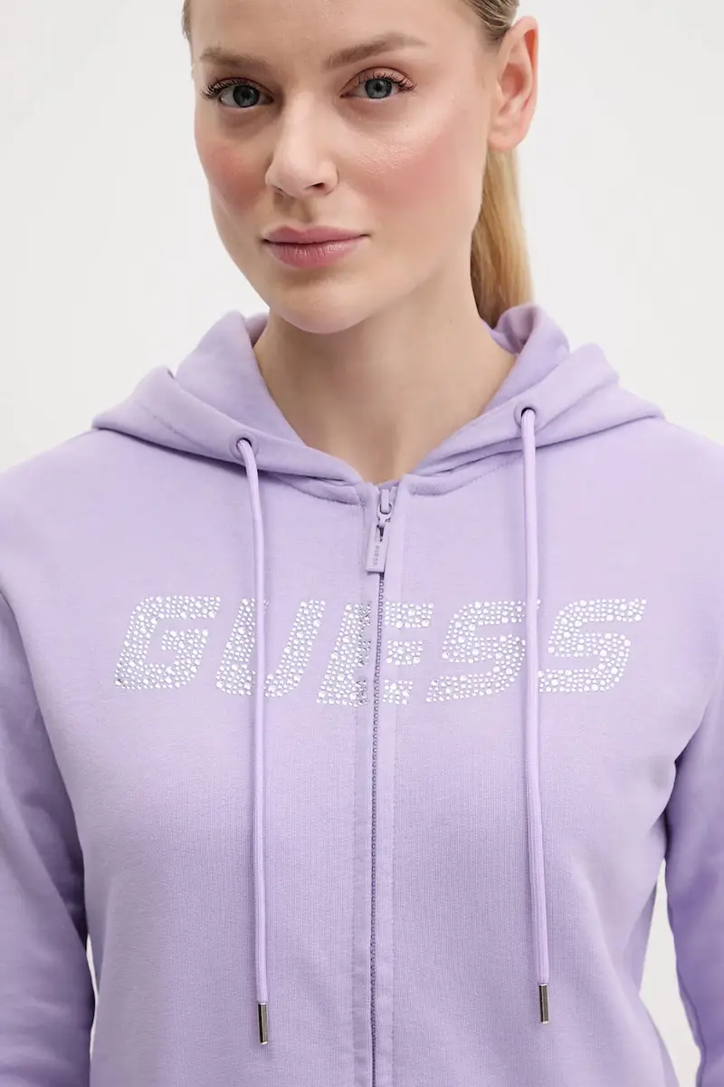 felpa in cotone PRIMULA donna colore violetto con cappuccio con applicazione V5GQ10 KCRP0 miniatura 4