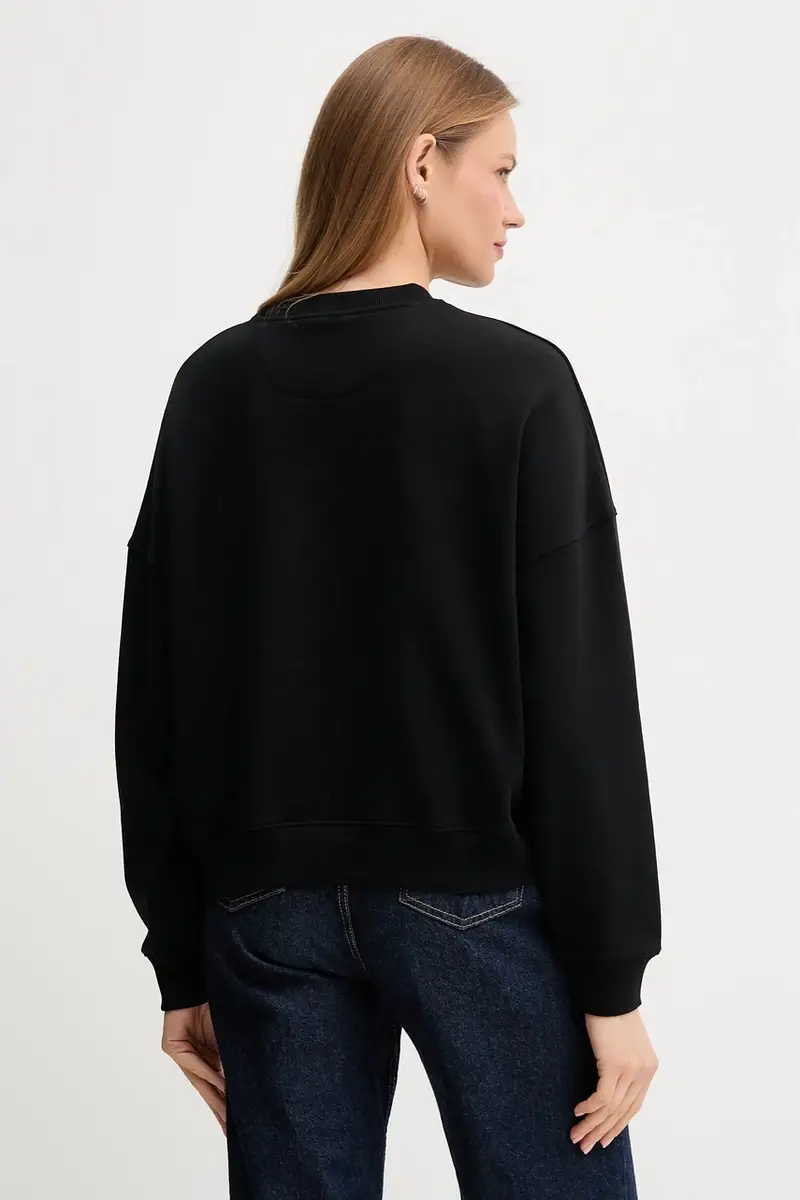 felpa in cotone RACHELE donna colore nero con applicazione W5YQ04 KC8I0 miniatura 2