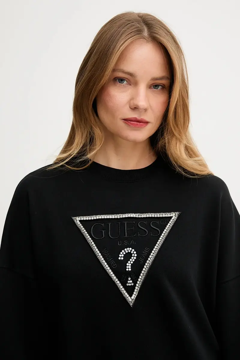 felpa in cotone RACHELE donna colore nero con applicazione W5YQ04 KC8I0 miniatura 3